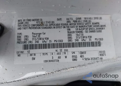 2013 Ford Focus Se from USA, damaged, VIN 1FADP3F29DL309581
